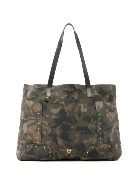 Geantă shopper Pinko din piele cu imagine cu model camuflaj verde