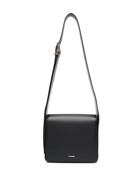 Torebka Jil Sander skórzana z logo czarna