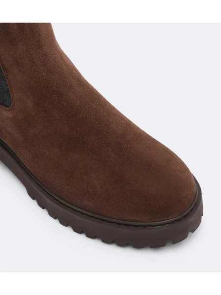 Botine chelsea Brunello Cucinelli din piele de căprioară maro