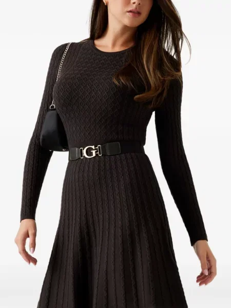 Cu centură rochie Guess tricotate maro