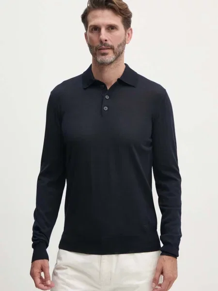 Вълнен пуловер Emporio Armani мъжки от лека материя тъмносиньо
