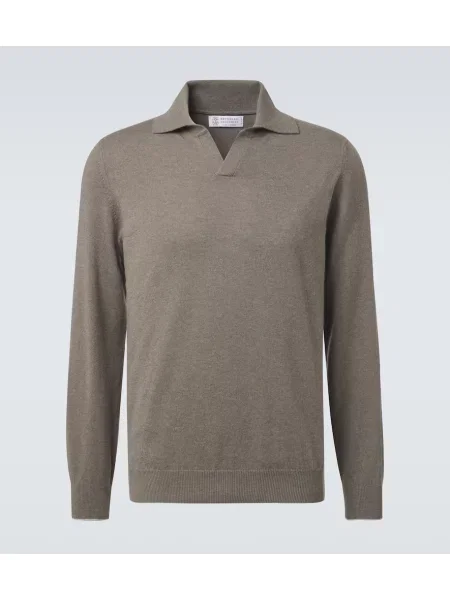 Tricou polo Brunello Cucinelli din cașmir gri