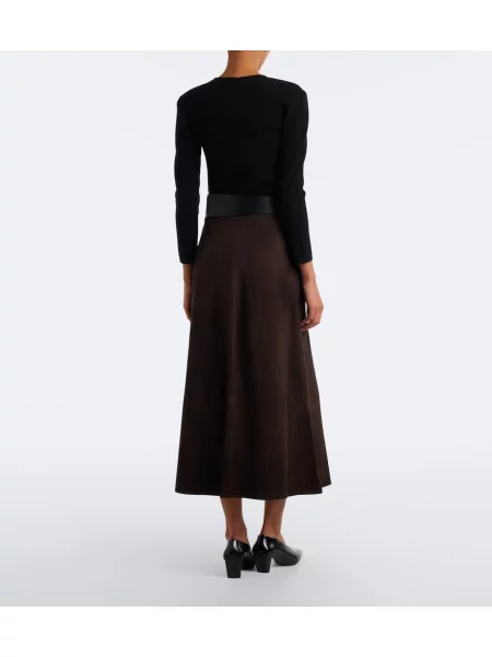 Fustă midi 's Max Mara din piele de căprioară maro