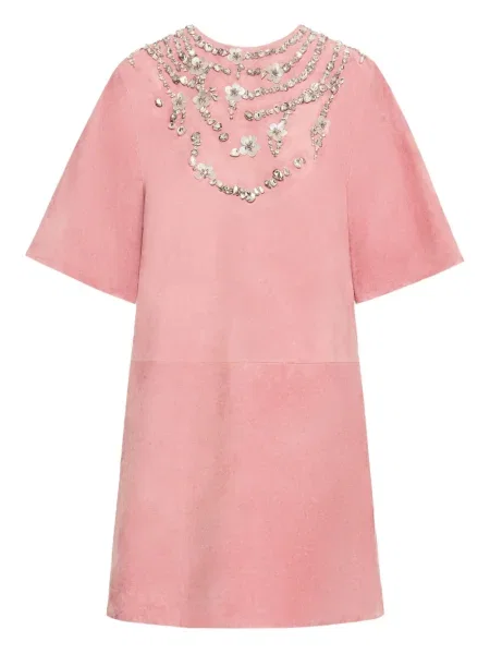 Rochie mini Oscar De La Renta de cristal de costum roz