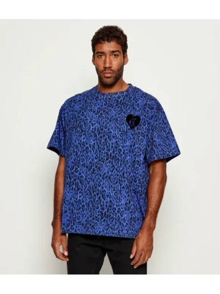 Just Cavalli Tricou Leo carpet stitch | Oversize fit albastru