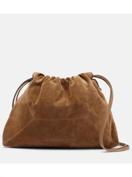 Semišová crossbody kabelka Brunello Cucinelli béžová