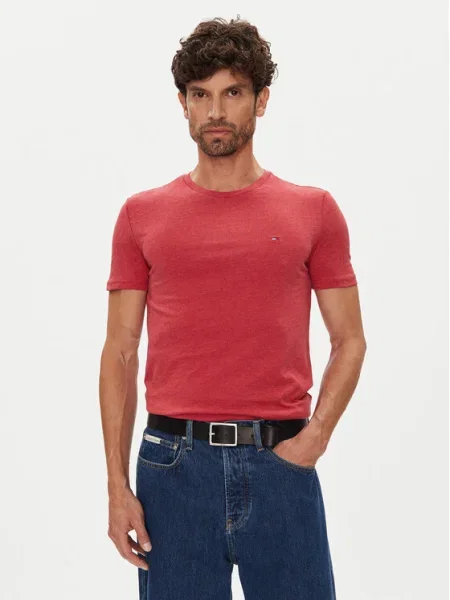 Тениска Tommy Jeans бежово с изчистен дизайн червено
