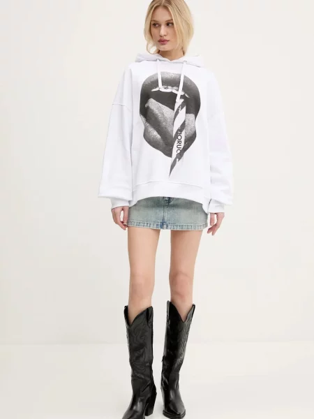 Mikina Fiorucci Mouth Print Relaxed Fit Hoodie s kapucí s potiskem bílá