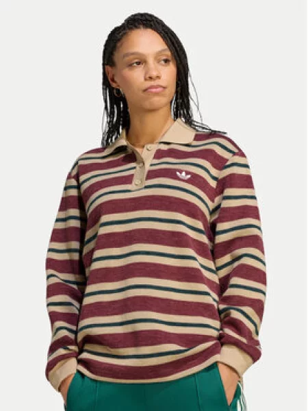 Adidas Jopa Stripe Knitted Polo Top Bordo rdeča