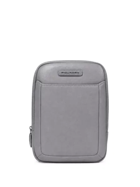Geantă crossbody Piquadro din piele cu autograf gri