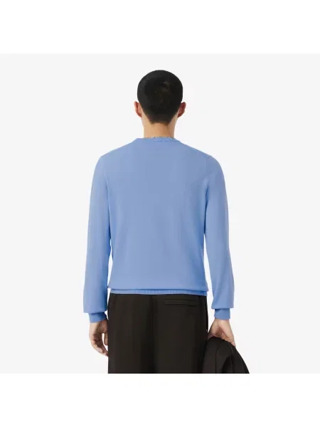 Lacoste Sweter Z Okrągłym Dekoltem Z Wełny Merynosów niebieski
