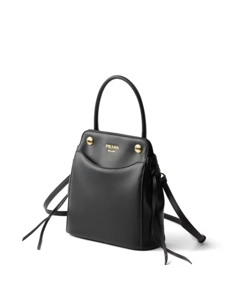 Кожена мини кожена чанта Prada черно