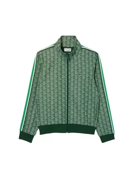 Bluza Lacoste ze stójką żakardowa z nadrukiem zielona