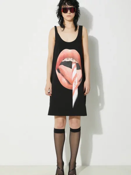 Fiorucci ruha Mouth Print Tank Dress mini oversize fekete