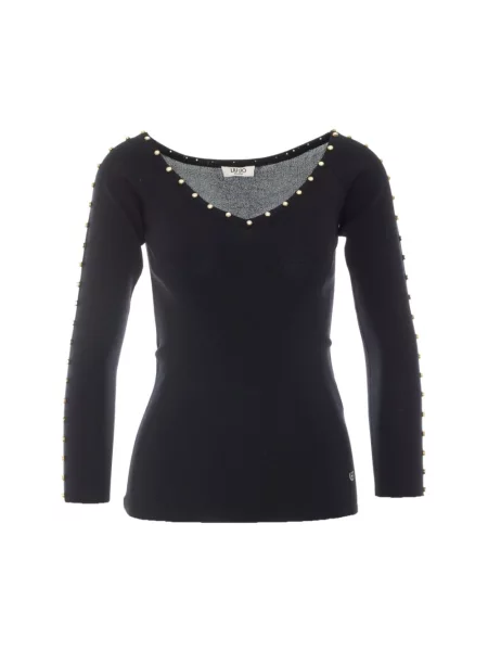 Bluzka z długim rękawem o kroju slim fit z mieszanki model Maglia Chiusa' Liu Jo White czarna
