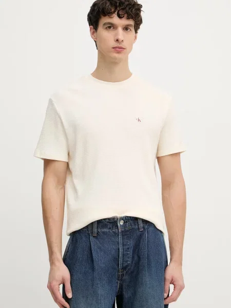 Calvin Klein Jeans tričko s bavlnou béžové