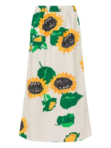 Maksi spódnica jeansowa Moschino Jeans w kwiatki z nadrukiem biała