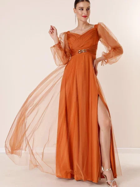 Rochie maxi By Saygı din tul drapată portocaliu