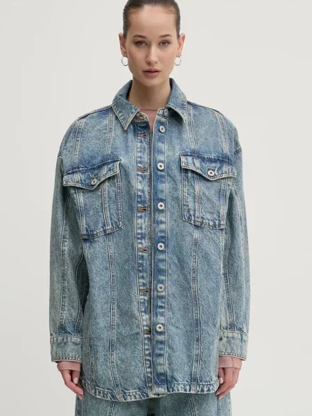 Hugo Blue camasa jeans femei cu guler clasic relaxed albastru