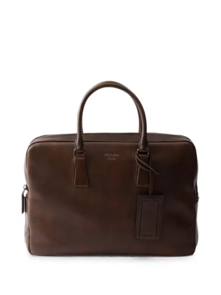 Geantă Prada din piele business maro
