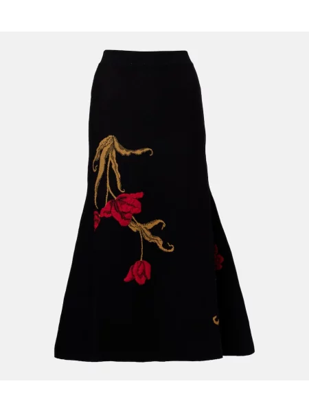 Fustă midi Erdem cu model floral din jacard până la genunchi negru