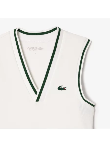Lacoste Sukienka Z Dekoltem V Bez Rękawów Flare Fit biała