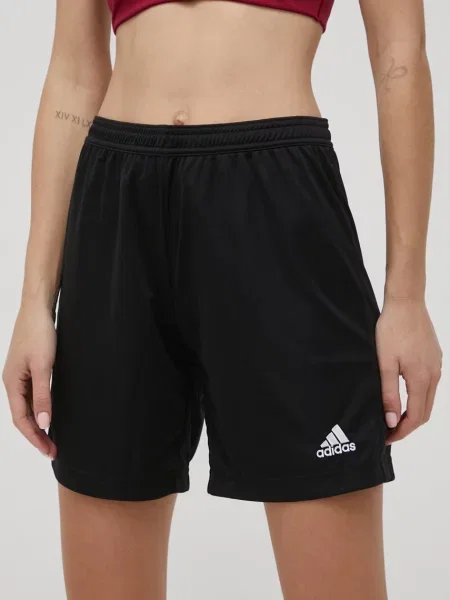 Къси панталони adidas Performance дамско черно с изчистен дизайн със стандартна талия