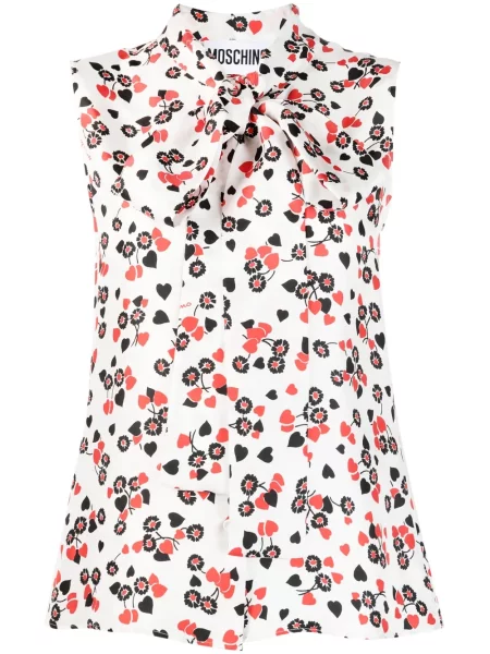 Top Moschino cu funde cu model floral alb