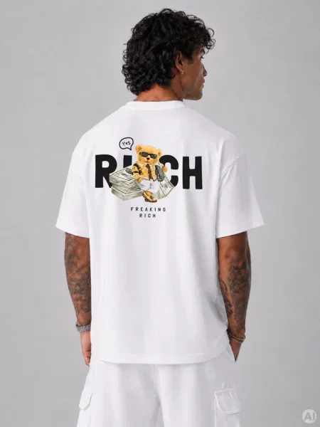 Koszulka oversize Freaking Rich z nadrukiem Dstreet biały