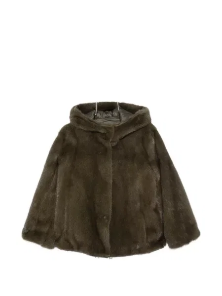 Palton de blană Manzoni 24 cu glugă cu blană verde