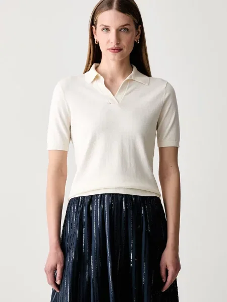 Tricou polo Weekend Maxmara de mătase bej
