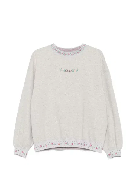 Hanorac Chloé cu broderie cu model floral gri