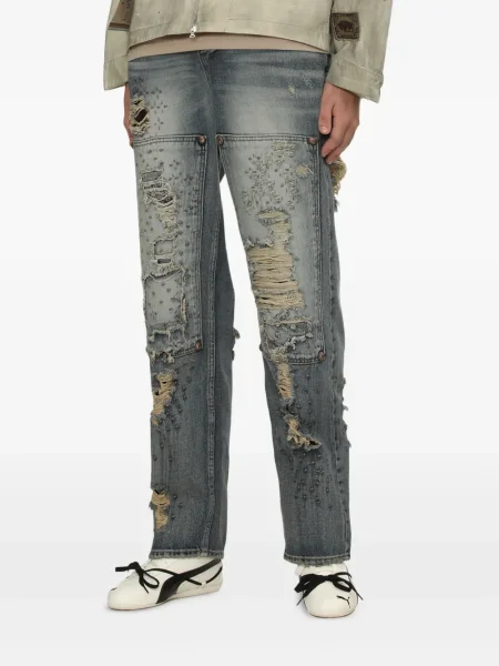 Džíny Thug Club s oděrkami modré