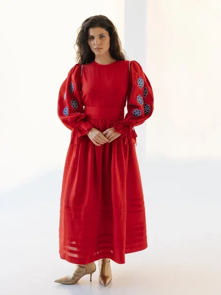 Платье Embroidered Gem с вышивкой красное