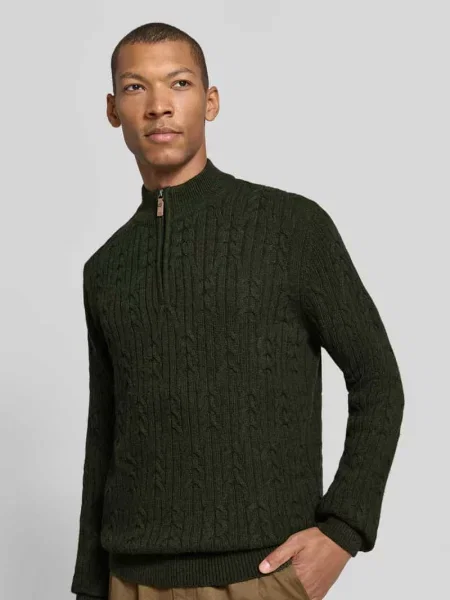 Sweter z dzianiny o kroju slim fit z mieszanki bawełny i wełny Fynch-hatton