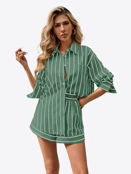 Imily Bela Costum cu pantaloni verde alb