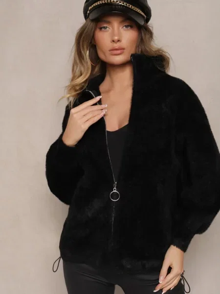 Bluza z Wełną ze Ściągaczami i Kołnierzykiem Enadelis czarna