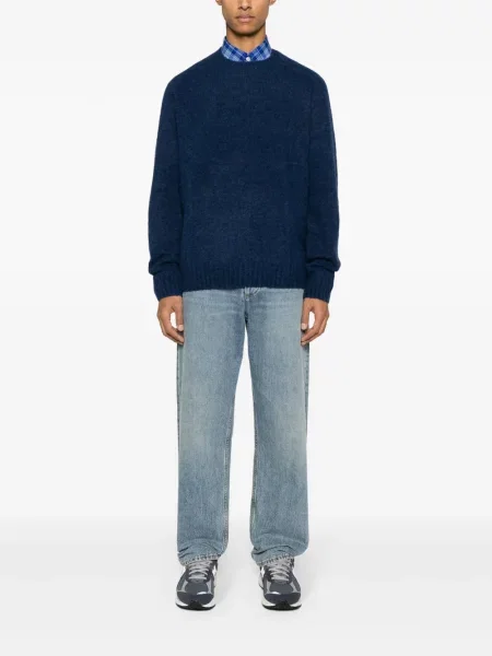 Haftowana koszula Polo Ralph Lauren chunky z okrągłym dekoltem niebieska