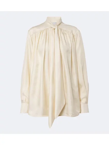 Bluză Bottega Veneta de mătase cu legături bej