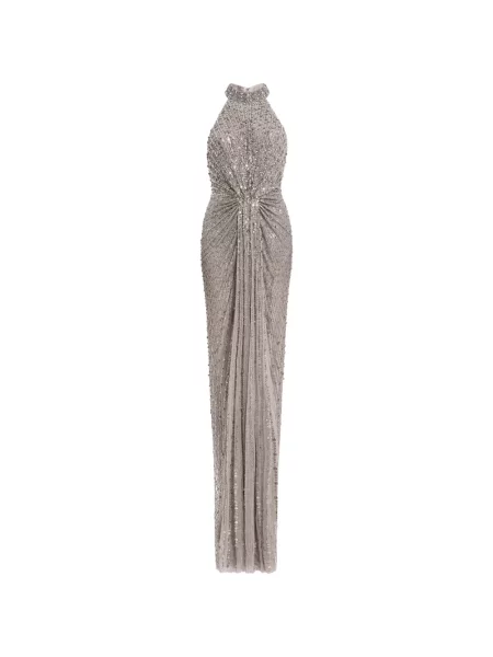 Lung rochie Jenny Packham cu gât halter gri