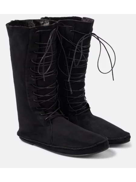 Botine The Row cu șireturi din piele de căprioară negru