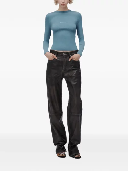 Top Alexander Wang cu decolteu rotund din jacard cu autograf albastru