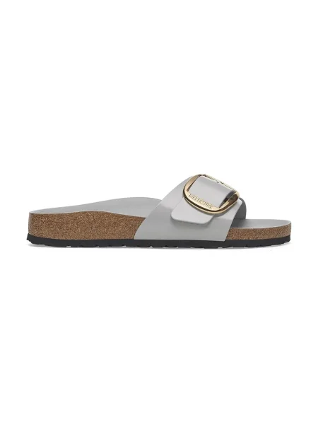 Klapki Birkenstock skórzane na sprzączkę szare