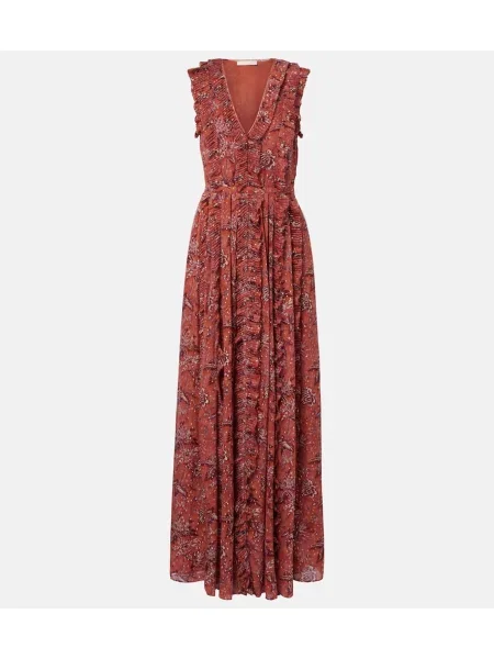 Rochie maxi Ulla Johnson de mătase cu volane de costum portocaliu