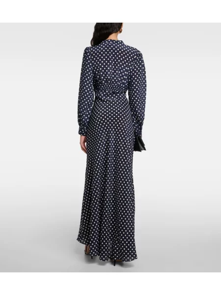 Rochie maxi Rixo de mătase cu buline de costum albastru