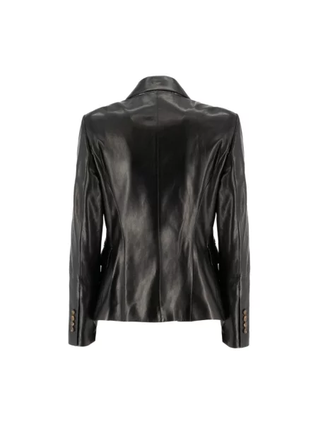 Haftowana kurtka jeansowa Brunello Cucinelli skórzana elegancka czarna