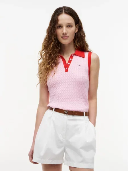 TOMMY HILFIGER Megzta palaidinė be rankovių rožių raudona