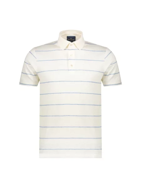 Lniana koszulka polo Paul & Shark w paski z paskiem biała