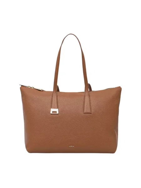 Furla torebka shopper skórzana Olivia L Tote brązowa