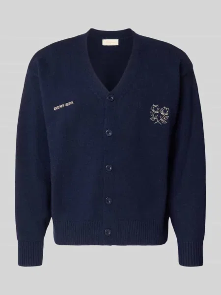Kardigan z haftowanym logo i zapięciem na Another Cotton Lab granatowy